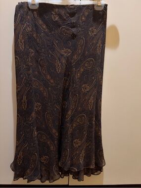 Ralph Lauren Brown Paisley 100% silk Midi Skirt